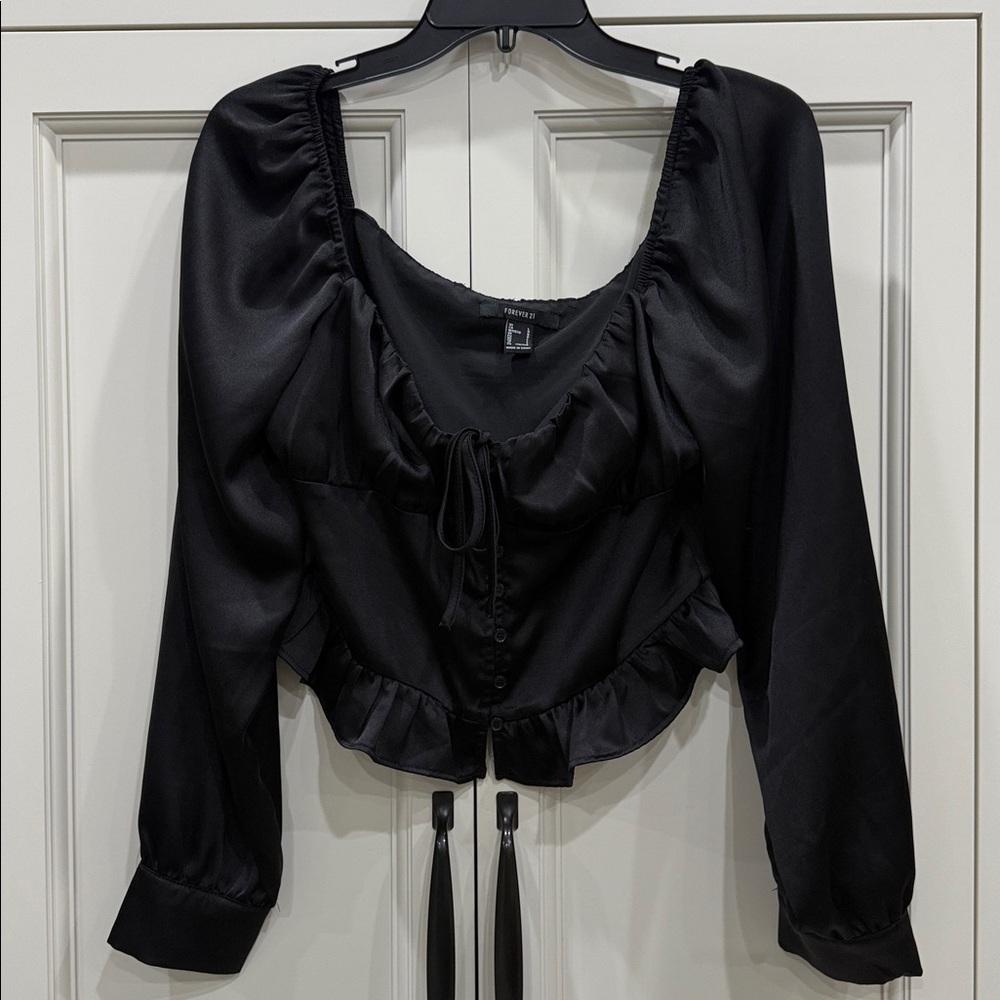 Cottagecore Peasant Bohemian Black Lace Top forever 21 Large. Goth, whimsigoth